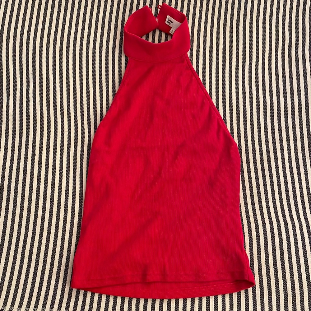 by the way. Red ribbed halter top size M fits US 6-8